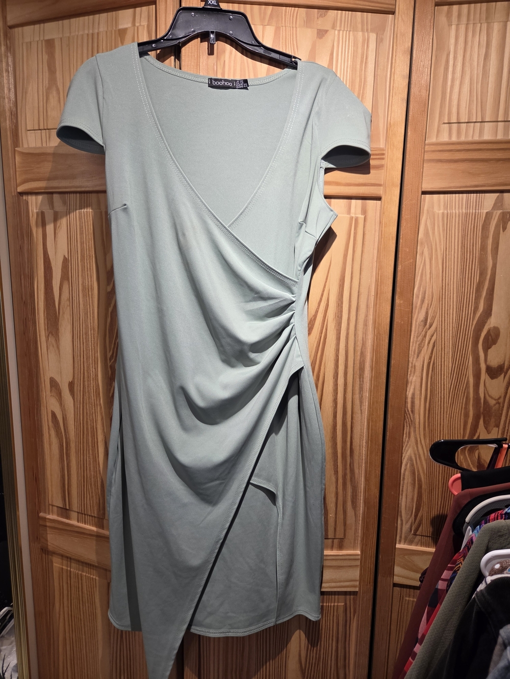 Boohoo Sage Green Faux Wrap Mini Dress